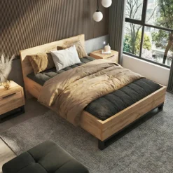 Letto matrimoniale 160x200cm rovere nero industrial Petra