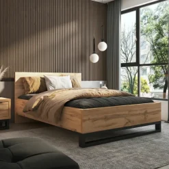 Letto matrimoniale 160x200cm rovere nero industrial Petra