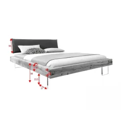 Letto matrimoniale 160x200cm testiera imbottita piedi in vetro legno massello rovere tortora Resilia