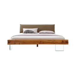 Letto matrimoniale 160x200cm testiera imbottita piedi in vetro legno massello rovere tortora Resilia