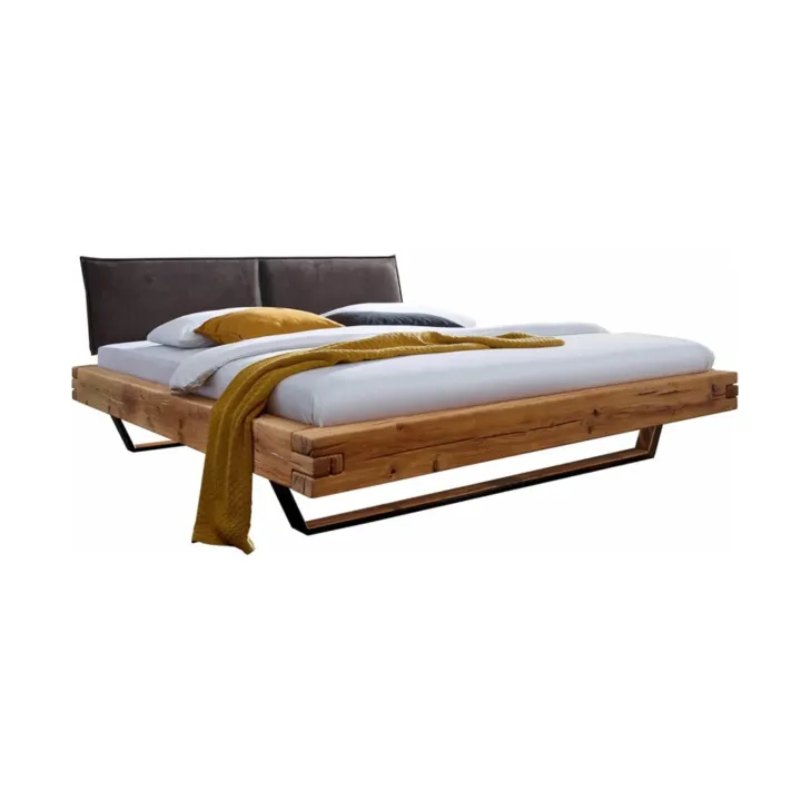 Letto matrimoniale 160x200cm testiera imbottita gambe in metallo legno massello rovere antracite Venalia