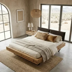 Letto matrimoniale 160x200cm testiera imbottita gambe in metallo legno massello rovere antracite Venalia