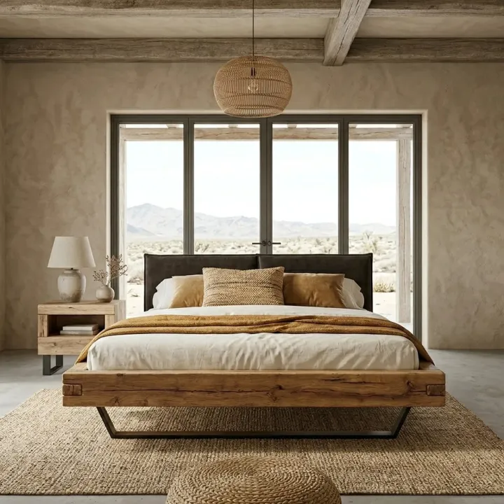 Letto matrimoniale 160x200cm testiera imbottita gambe in metallo legno massello rovere antracite Venalia