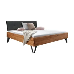 Letto matrimoniale 160x200cm testiera imbottita piedi in metallo legno massello rovere antracite Cortelia