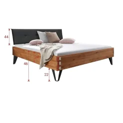 Letto matrimoniale 160x200cm testiera imbottita piedi in metallo legno massello rovere antracite Cortelia