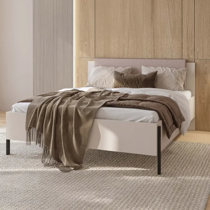 Letto matrimoniale 160x200cm testiera imbottita beige cashmere Simple