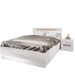 Letto matrimoniale 160x200 contenitore con comodini bianco lucido noce Biancastagno