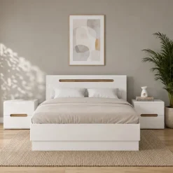 Letto matrimoniale 160x200 contenitore con comodini bianco lucido noce Biancastagno