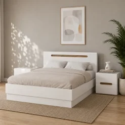 Letto matrimoniale 160x200 contenitore con comodini bianco lucido noce Biancastagno