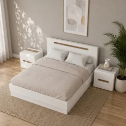 Letto matrimoniale 160x200 contenitore con comodini bianco lucido noce Biancastagno