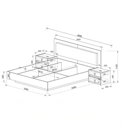 Letto matrimoniale 160x200 contenitore con comodini noce marrone Dusk