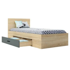 Letto singolo cameretta 90x200cm reversibile con cassettone rovere antracite Chiaretto