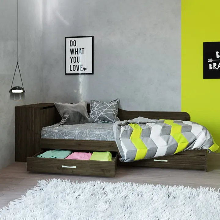 Letto singolo con comò e cassettoni 82x190cm noce Catullo