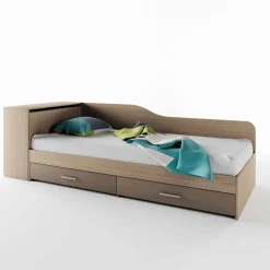 Letto singolo con comò e cassettoni 82x190cm rovere scuro marrone Catullo