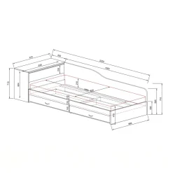 Letto singolo con comò e cassettoni 82x190cm rovere scuro marrone Catullo