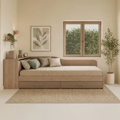 Letto singolo con comò e cassettoni 82x190cm rovere scuro marrone Catullo