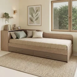 Letto singolo con comò e cassettoni 82x190cm rovere scuro marrone Catullo