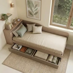Letto singolo con comò e cassettoni 82x190cm rovere scuro marrone Catullo