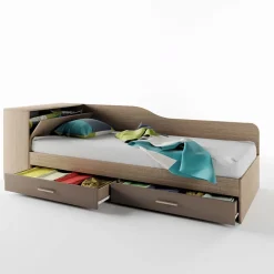 Letto singolo con comò e cassettoni 82x190cm rovere scuro marrone Catullo