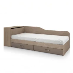 Letto singolo con comò e cassettoni 82x190cm rovere scuro marrone Catullo