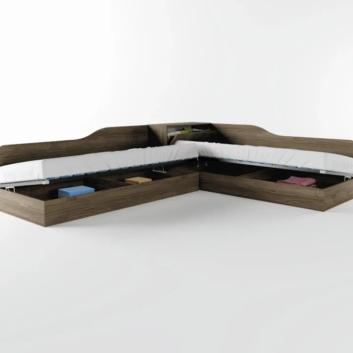 Letto singolo contenitore doppio 82x190cm moderno noce Stefano