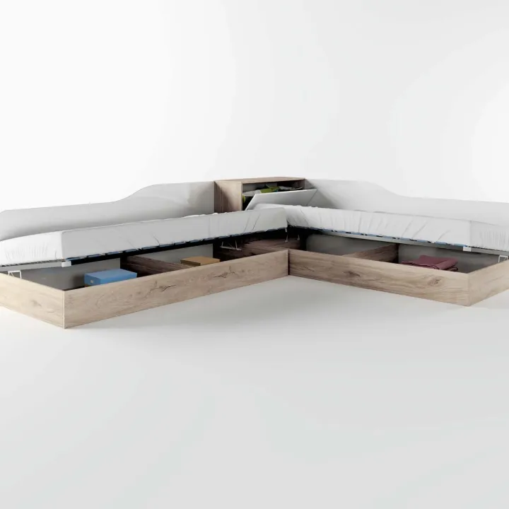Letto singolo contenitore doppio 82x190cm moderno rovere bianco lucido Stefano