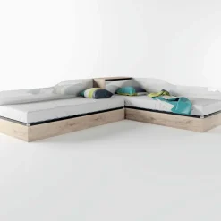 Letto singolo contenitore doppio 82x190cm moderno rovere bianco lucido Stefano