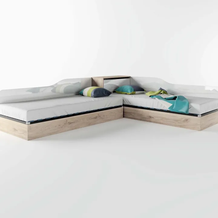 Letto singolo contenitore doppio 82x190cm moderno rovere bianco lucido Stefano