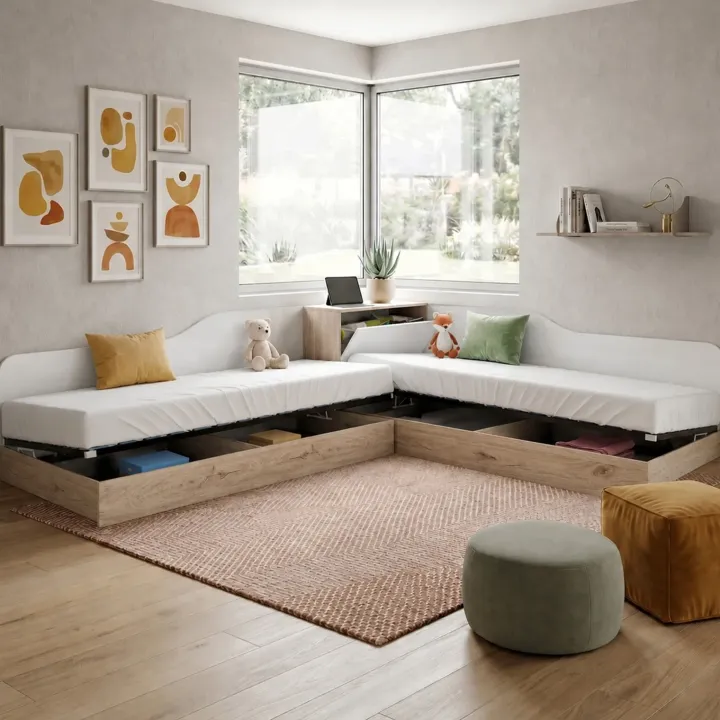 Letto singolo contenitore doppio 82x190cm moderno rovere bianco lucido Stefano