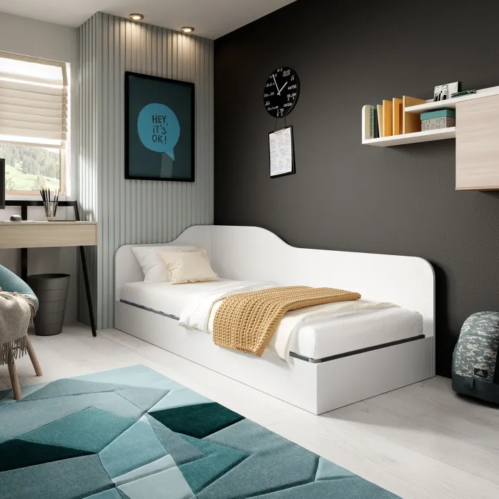 Letto singolo contenitore 82x190cm reversibile bianco opaco Alex Gihome®