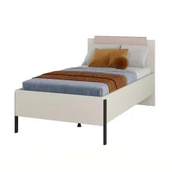 Letto singolo contenitore 100x200cm con rete testiera imbottita beige cashmere Simple
