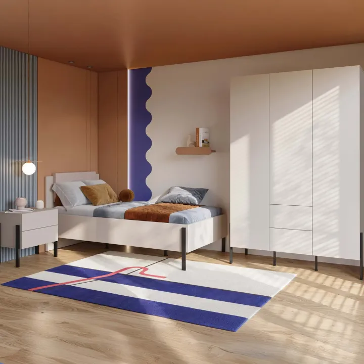 Letto singolo contenitore 100x200cm con rete testiera imbottita beige cashmere Simple