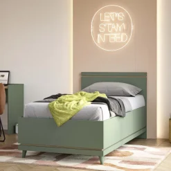 Letto singolo contenitore 100x200 cm con rete verde salvia Yu