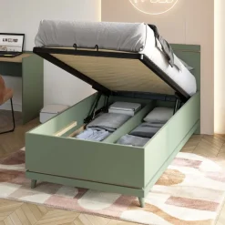 Letto singolo contenitore 100x200 cm con rete verde salvia Yu