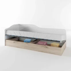 Letto singolo contenitore 82x190cm reversibile rovere bianco lucido Alex Gihome®