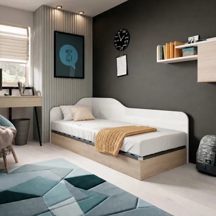 Letto singolo contenitore 82x190cm reversibile rovere bianco lucido Alex Gihome®