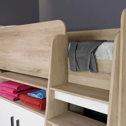 Letto singolo 90x200cm a soppalco rovere sonoma bianco opaco Erick