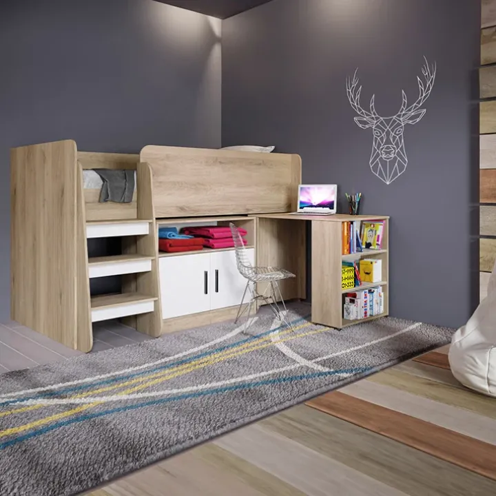 Letto singolo 90x200cm a soppalco rovere sonoma bianco opaco Erick