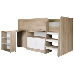Letto singolo 90x200cm a soppalco rovere sonoma bianco opaco Erick