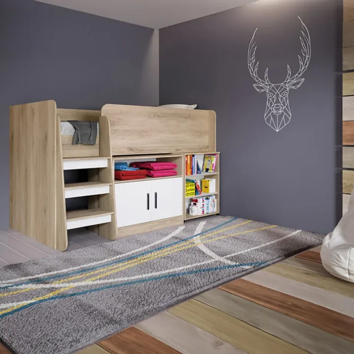 Letto singolo 90x200cm a soppalco rovere sonoma bianco opaco Erick