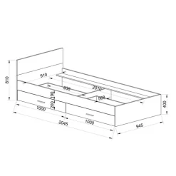 Letto singolo 90x200cm 2 cassetti rovere beige champagne Fabio Gihome®