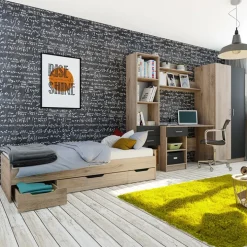 Letto singolo 90x200cm 3 cassetti rovere chiaro Kabala