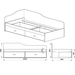 Letto singolo 90x200cm con cassettoni rovere sonoma Beccaria