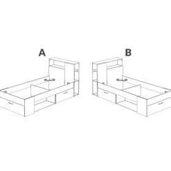 Letto singolo 90x190cm con cassettoni e libreria rovere grafite Derby