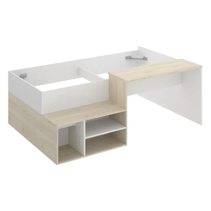 Letto singolo 90x190cm con cassetti e scrivania bianco rovere Adrian