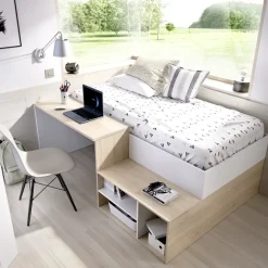 Letto singolo 90x190cm con cassetti e scrivania bianco rovere Adrian