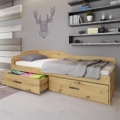 Letto singolo 90x200cm con cassettoni rovere rustico Beccaria