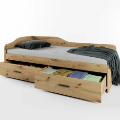 Letto singolo 90x200cm con cassettoni rovere rustico Beccaria