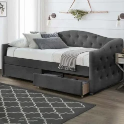 Letto singolo 90x200cm con cassettoni velluto grigio Epic