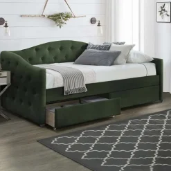 Letto singolo 90x200cm con cassetti in velluto verde Epic